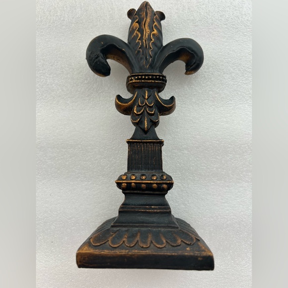 Faux Copper and Black Resin Fleur Di Lis Home Decor Accent Sculpture - Picture 1 of 7
